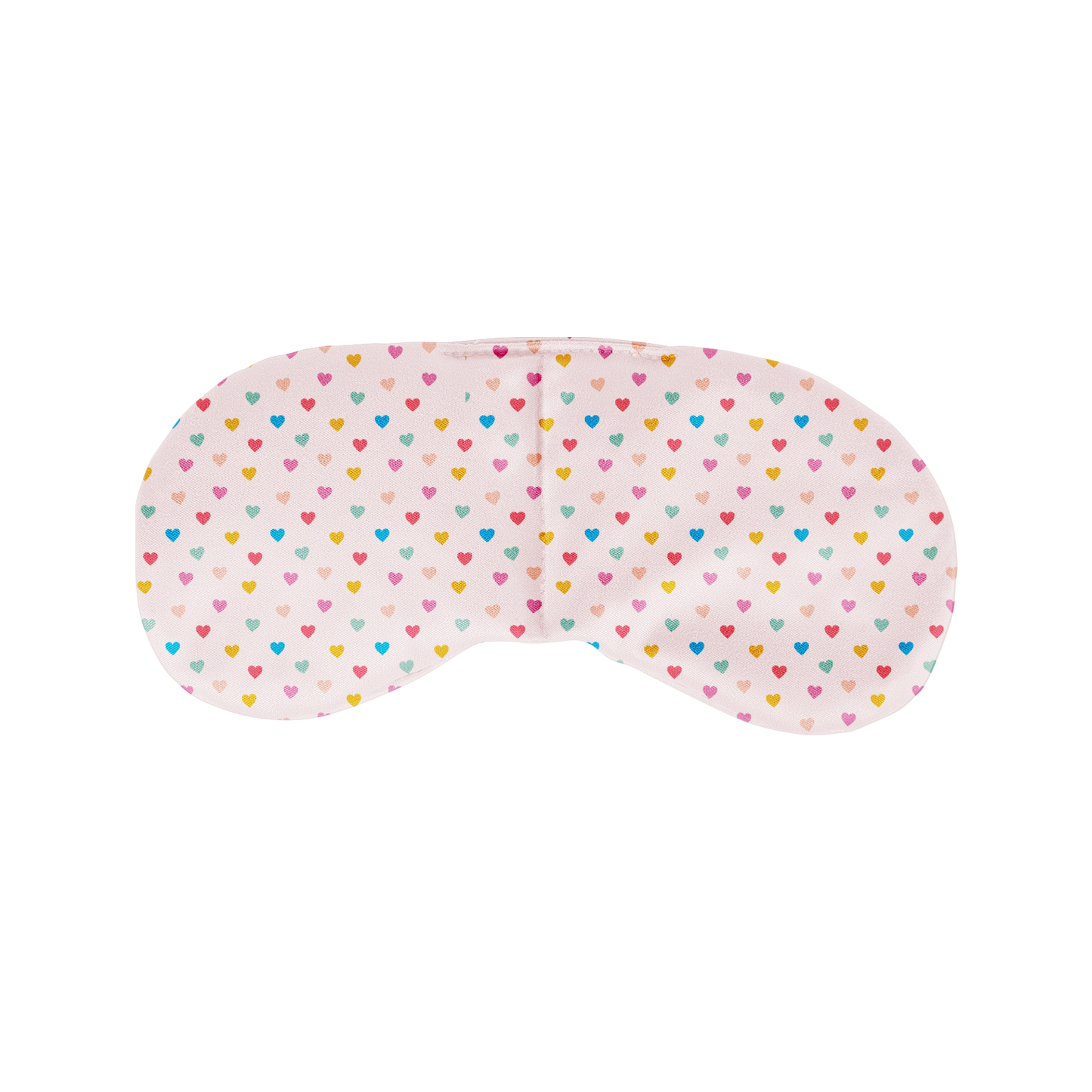 Sleep mask with colorful heart pattern on a white background