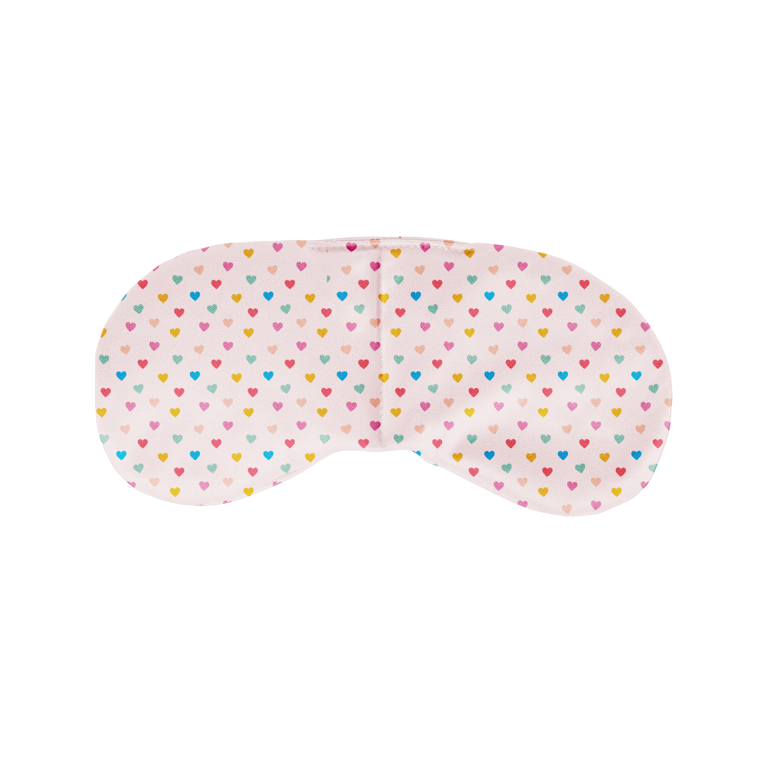 Sleep mask with colorful heart pattern on a white background