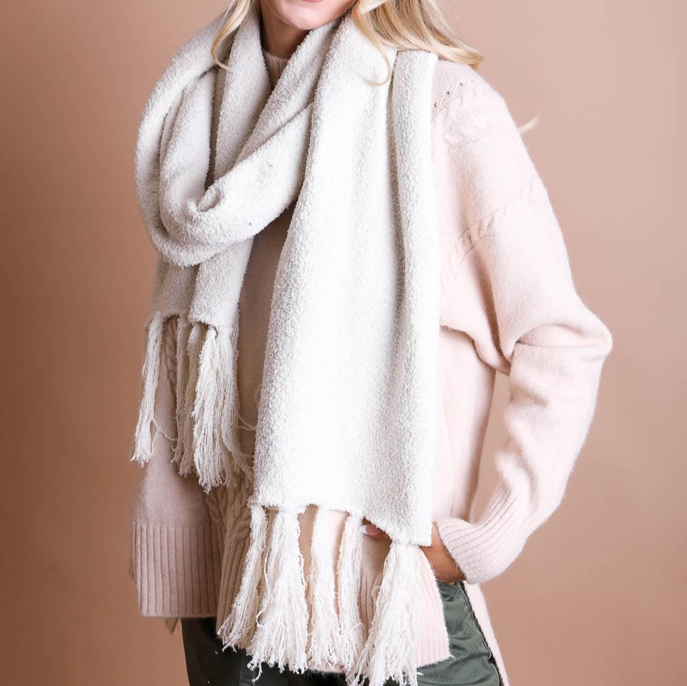 Ultra-Soft Boucle Tassel Scarf Scarves Ivory